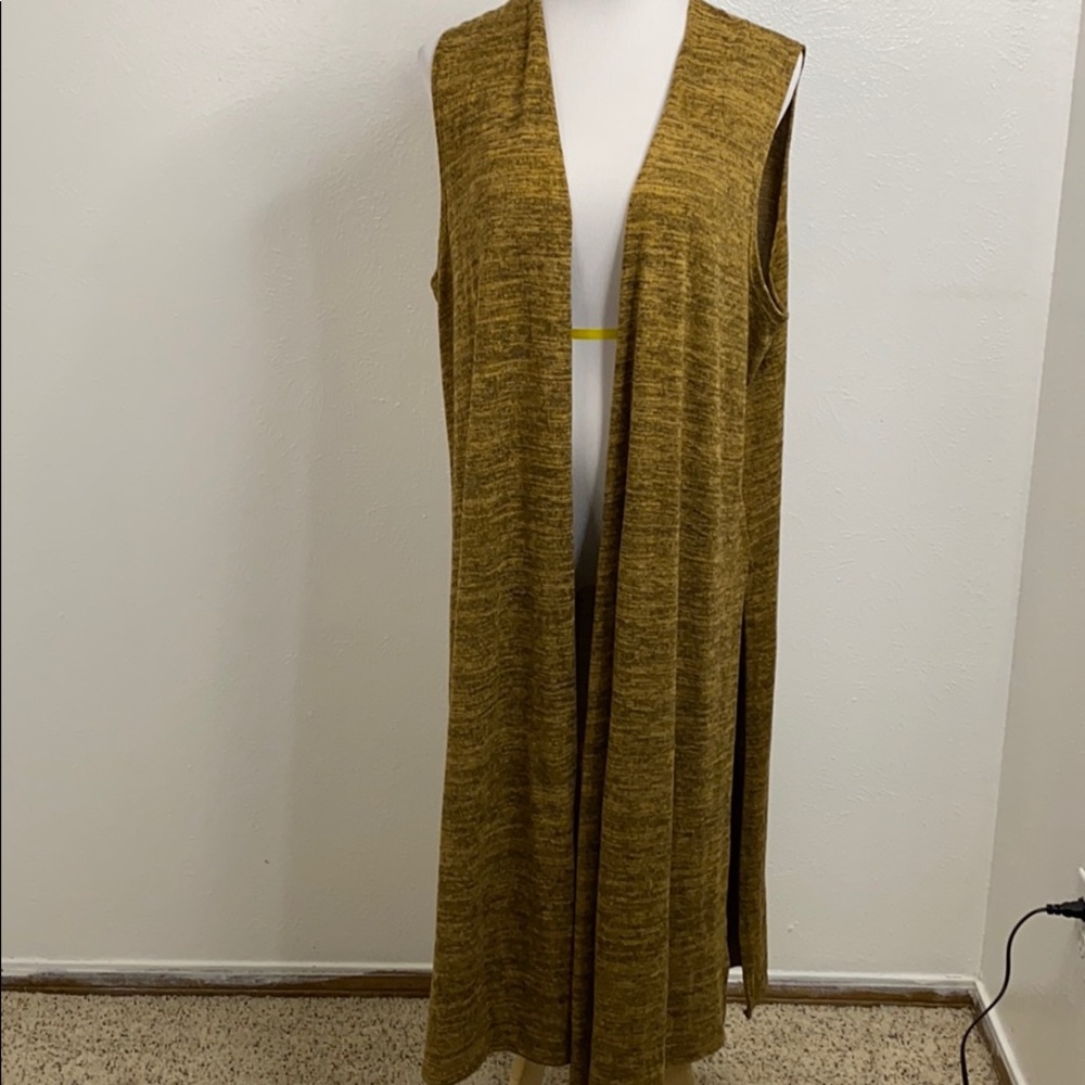 LuLaRoe Joy Vest Large 14-16 Olive Mustard Heathered Longline Duster